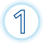 Blue outlined number one in circular badge